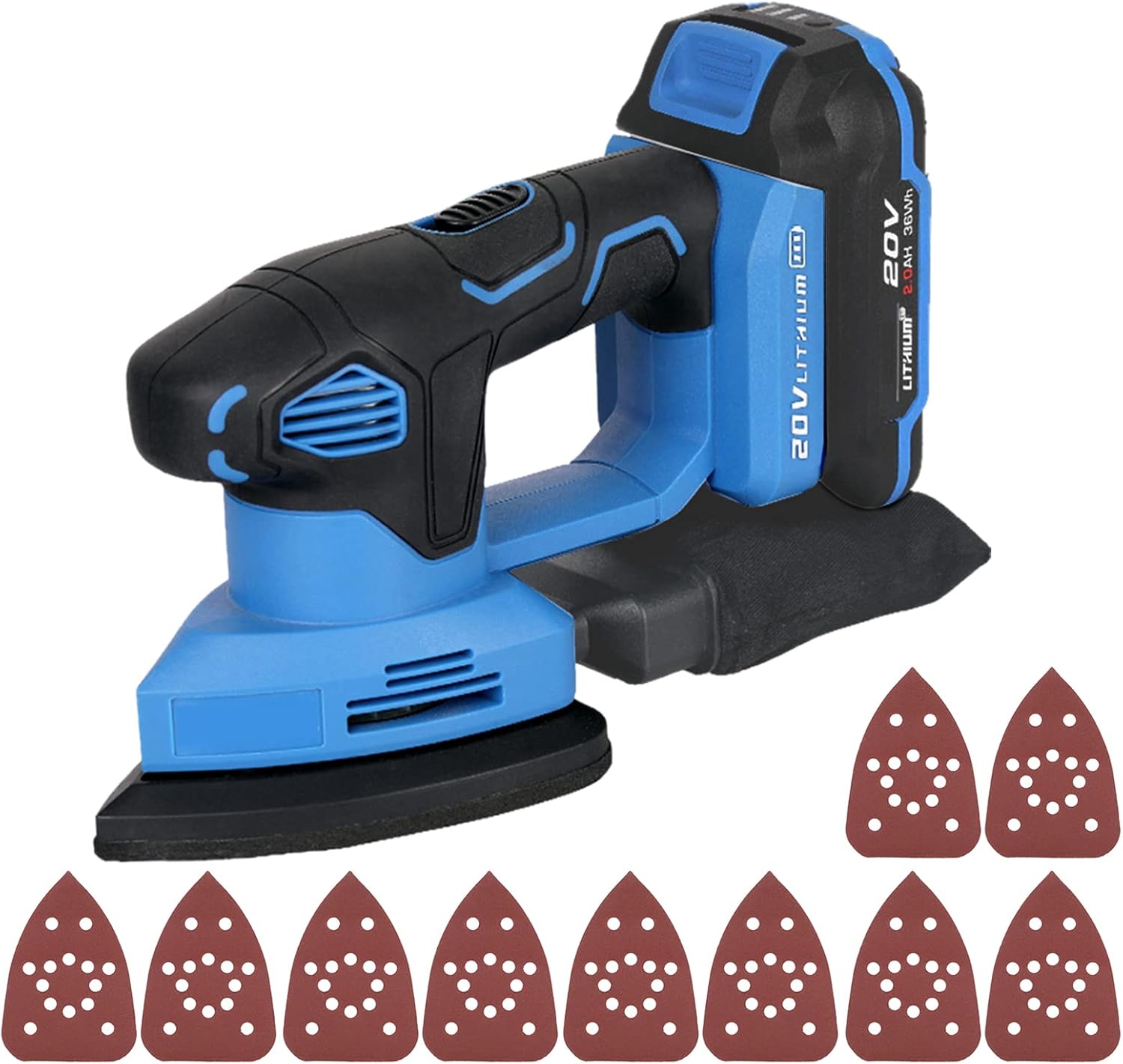 Irfora Cordless Detail Sander,20V Cordless Random Orbit Sander Kit Detail Orbital Sander with 10 Pcs Sandpapers 2.0Ah Lithium Battery and Sanders for Woodworking
