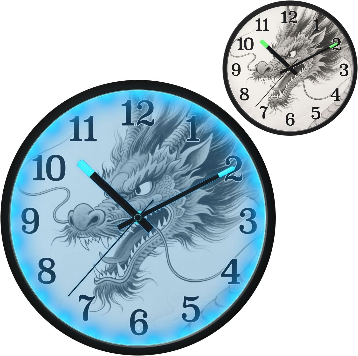 Non-Ticking Silent Battery Operated Small Analog Clock Luminous Voice-Activated Silent Wall Clocks Grey Dragon 12 Inch for Living Room Bedroom Kitchen Office Classroom Decor