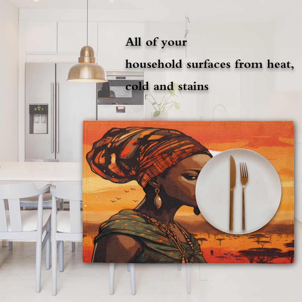 Retro African Women Pattern Placemats Set of 6 Decorative Dinner Place Mats Washable Table Mat for Gifts, Holiday, Birthday Party, Wedding & Dining