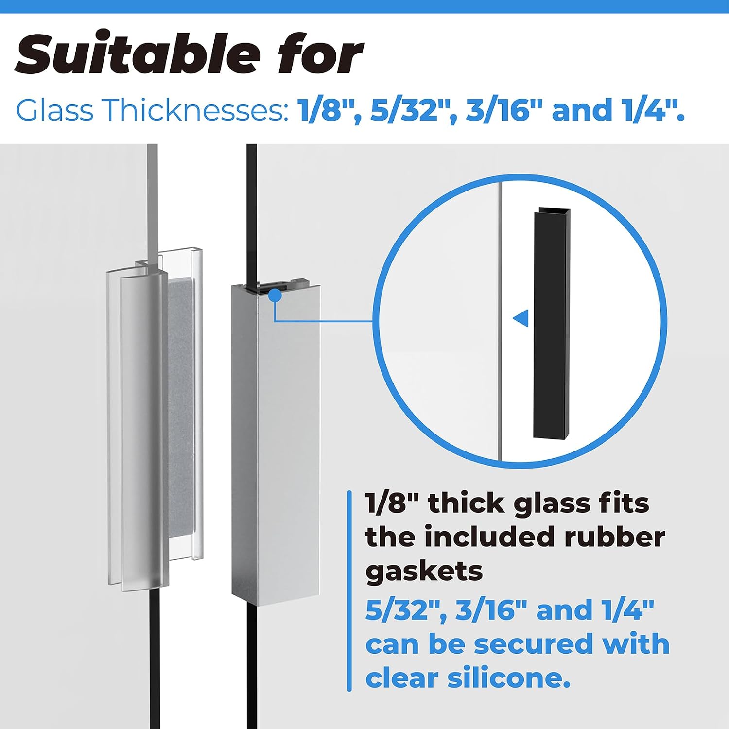 Shower Door Magnet - U Channel Door Frame with Metal Strike and Magnet for 1/8" 5/32" 3/16" and 1/4" Thick Swing Glass Shower Doors Handles Shower Door Strike Jamb