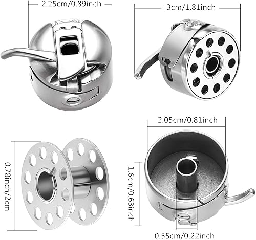 Miniatura 2 de WILLBOND 3 piezas de caja de bobina para máquina de coser y 15 bobinas de metal para máquina de coser con soporte de lanzadera para manualidades,