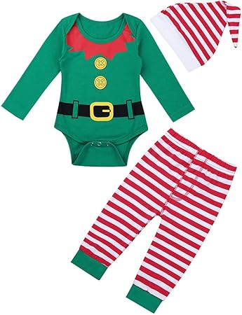 TiaoBug Baby,Clothing,Baby Boys 0-24m,Outfits & Clothing Sets TiaoBug Baby Boys Girls Christmas Outfit Xmas Santa's Little Elf Romper Bodysuit with Striped Pants Hat Green 6-9 Months