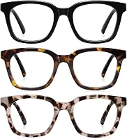 Oprah Square Blue Light Blocking Reading Glasses for Women Men - Anti-Glare Magnifying Readers 3-Pack