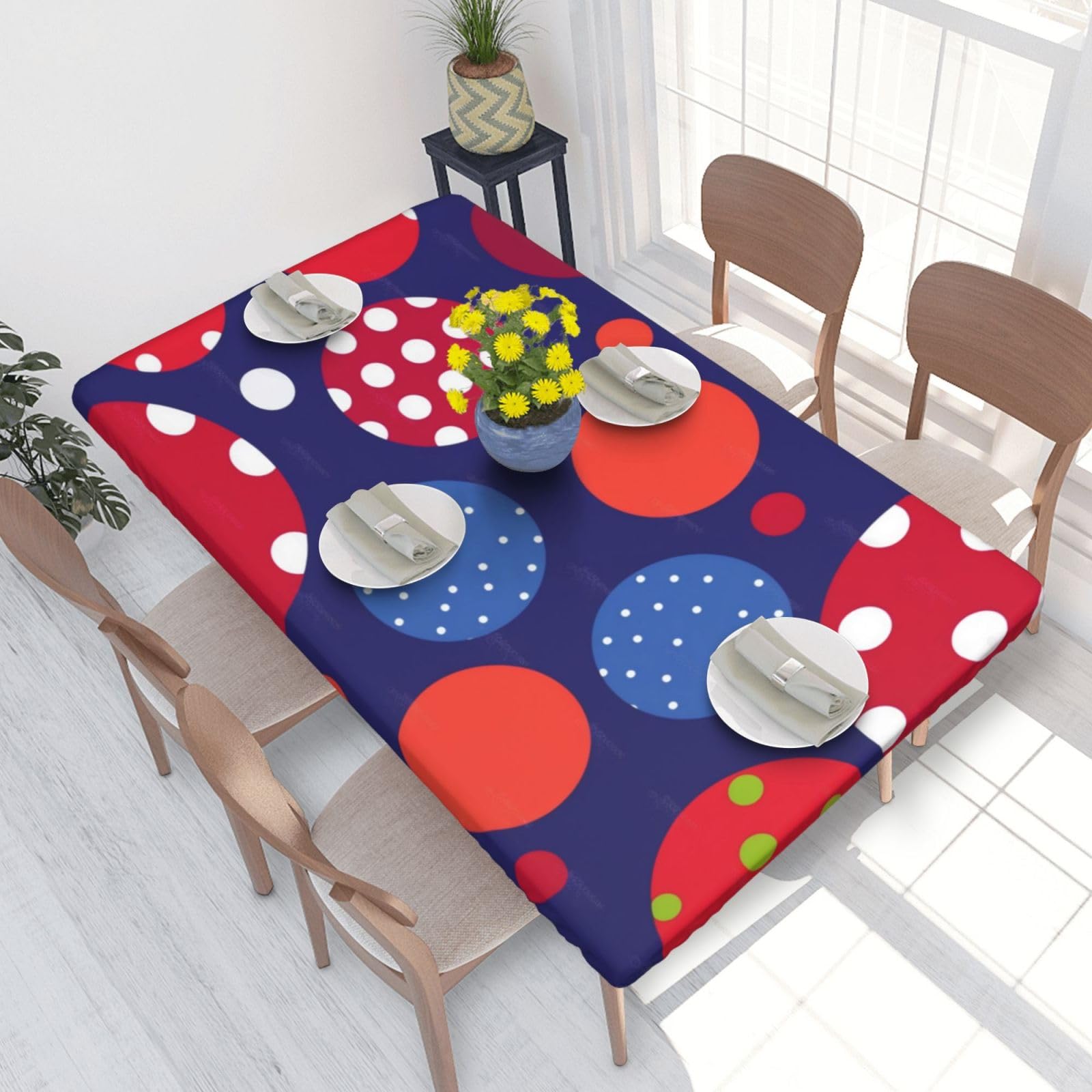 WPKJU red White Polka dot Printed Tablecloths 4ft Rectangular Table Covers Washable Polyester Decorative Table Cloth for Dining Table Picnic Wedding