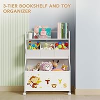 Vista 2 de BBLIKE Organizador de Almacenamiento de Juguetes con Ruedas - Caja de Juguetes Grande de 3 Niveles para Niños, Caja de Juguetes con Almacenamiento