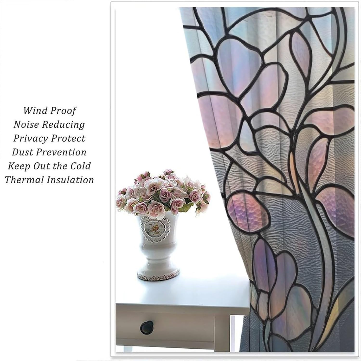 Modern Stained Glass Windows Curtains, Purple Glass Mid-Century Vintage Bohemian Abstract Art Window Treatments for Bedroom Living Room Kitchen Window Drapes 2 Panels 63x72 Inch