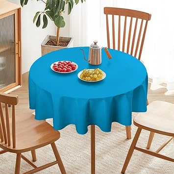 Round Tablecloth, Solid Plain Aqua Blue Table Cloth Washable Table Cover for Dinning Party, 60 X 60