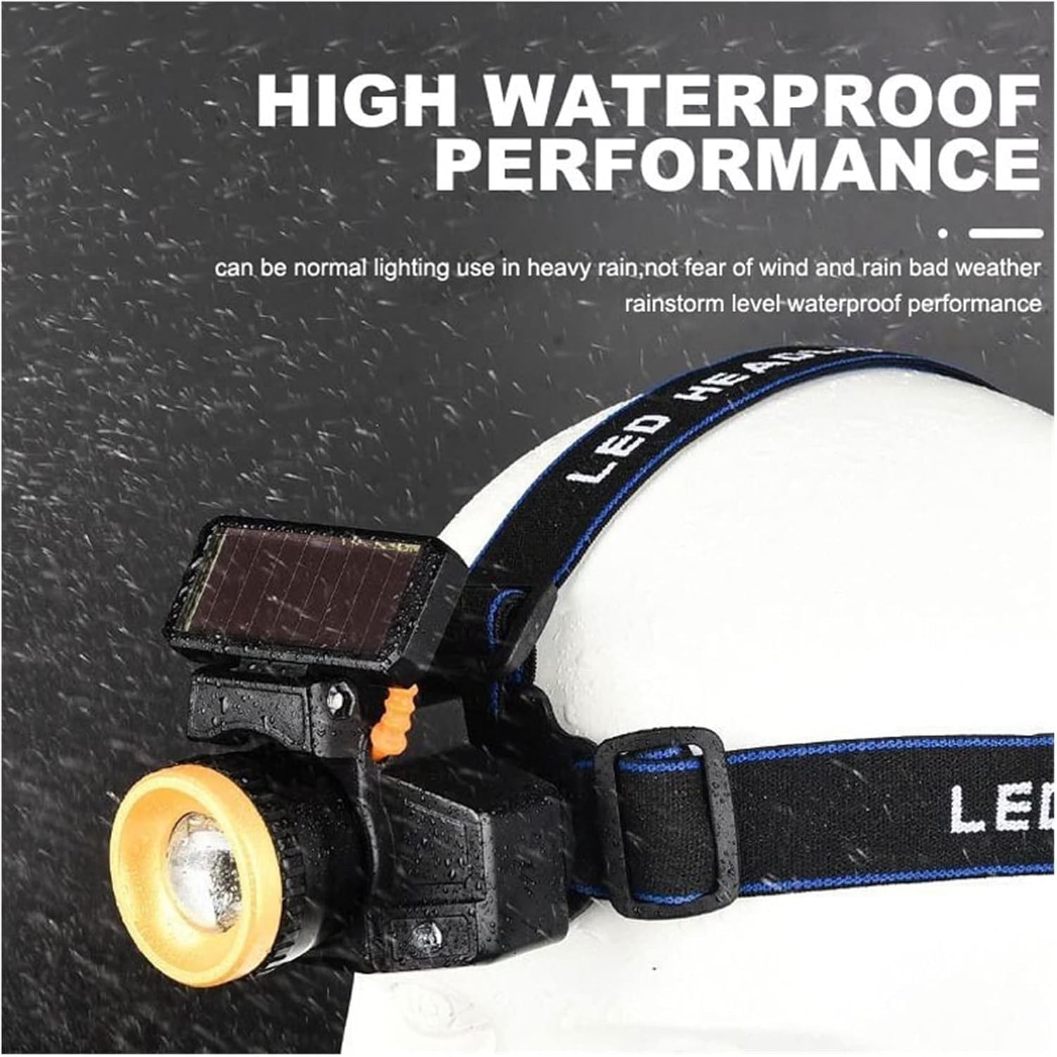 Linterna frontal de inducción solar - Recargable por USB 18650, luz LED con zoom para pesca, caza y acampada al aire libre. Tipo