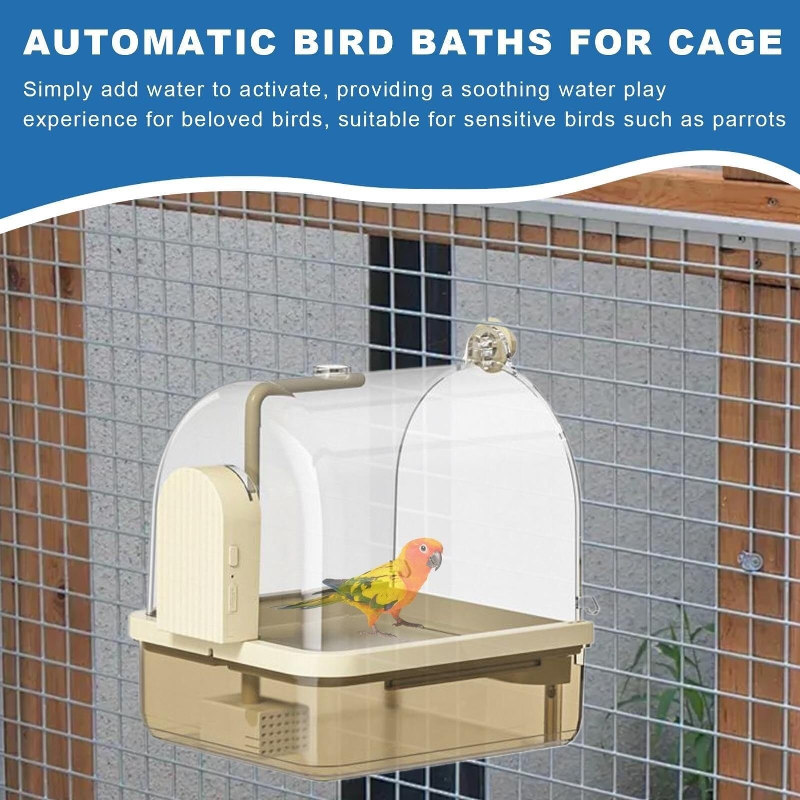 Bagno per Uccelli Automatico per Gabbie，Doccia Elettrica con modalità D’Acqua，Accessori per Gabbie per Parakeet Conure Calopsitte Lovebird(Coffee)