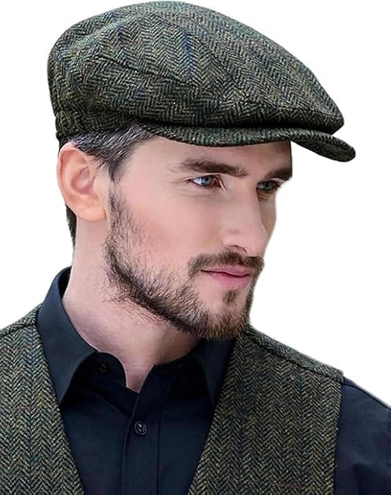 Mucros Weavers Kerry Cap, Irish Hat for Men, Herringbone Wool (US, Alpha, Medium, Black Herringbone)