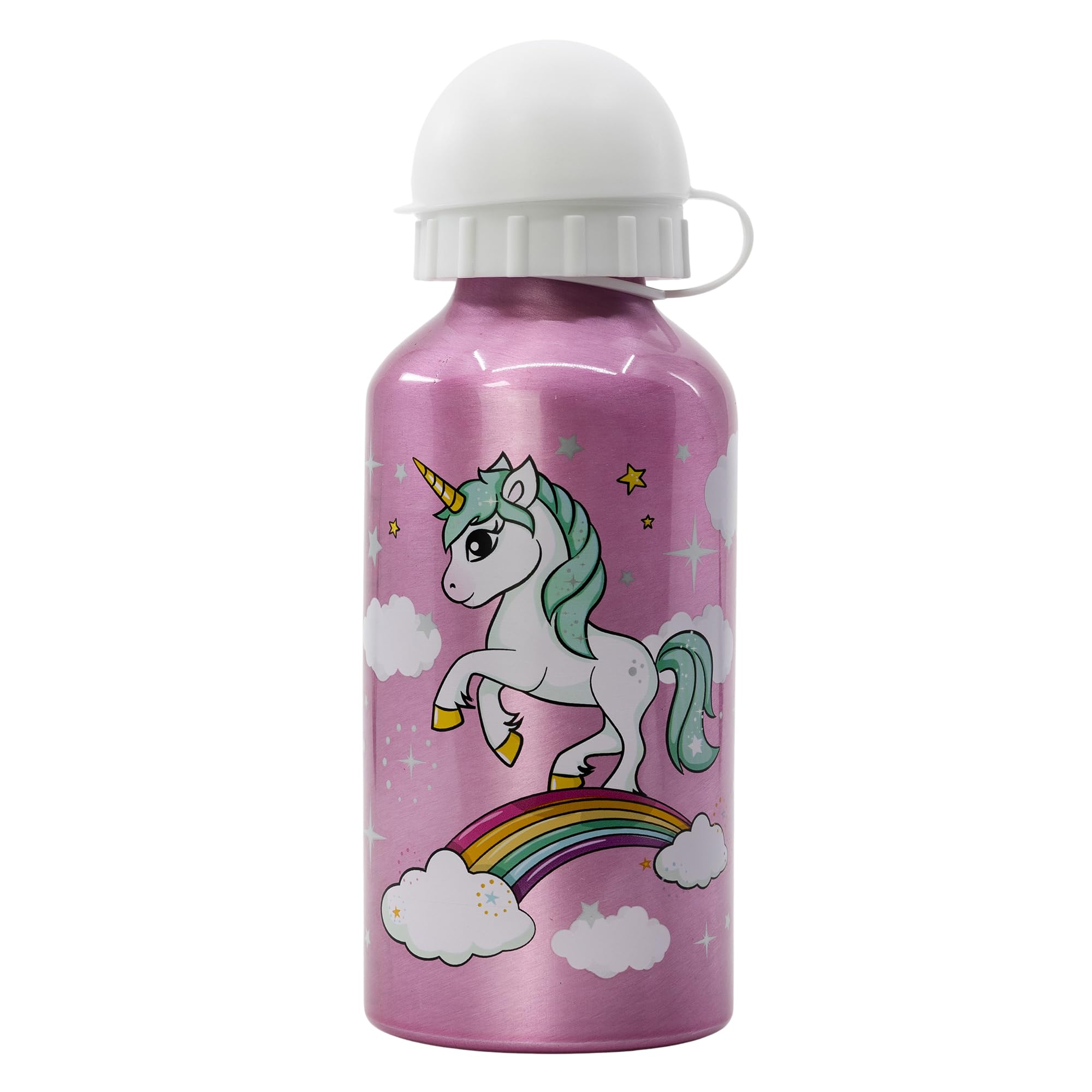 Stor - Unicorn Range, Aluminium Bottle 400ml - BPA Free, Leak-Proof with Security Spout & Cap - Durable & Eco-Friendly - Perfect for Kids - Official Licensed Product, 100% Original