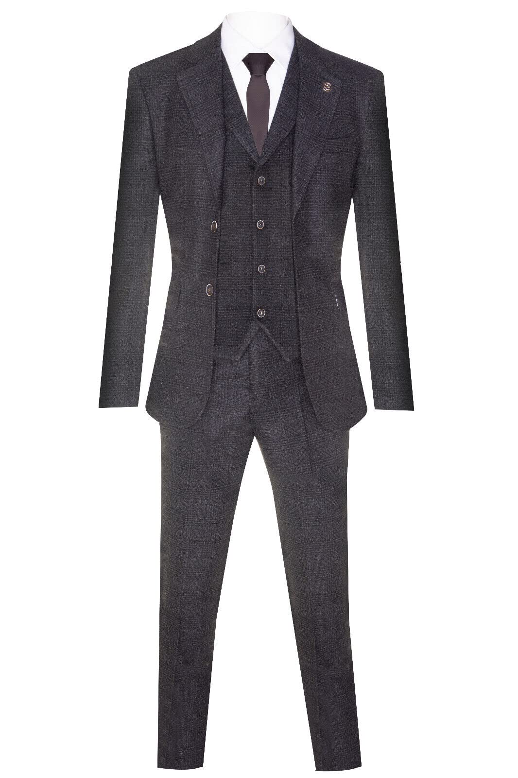 Truclothing Men's Black 3 Piece Tweed Blinders 1920S Gatsby Classic Tailored Fit Size 36