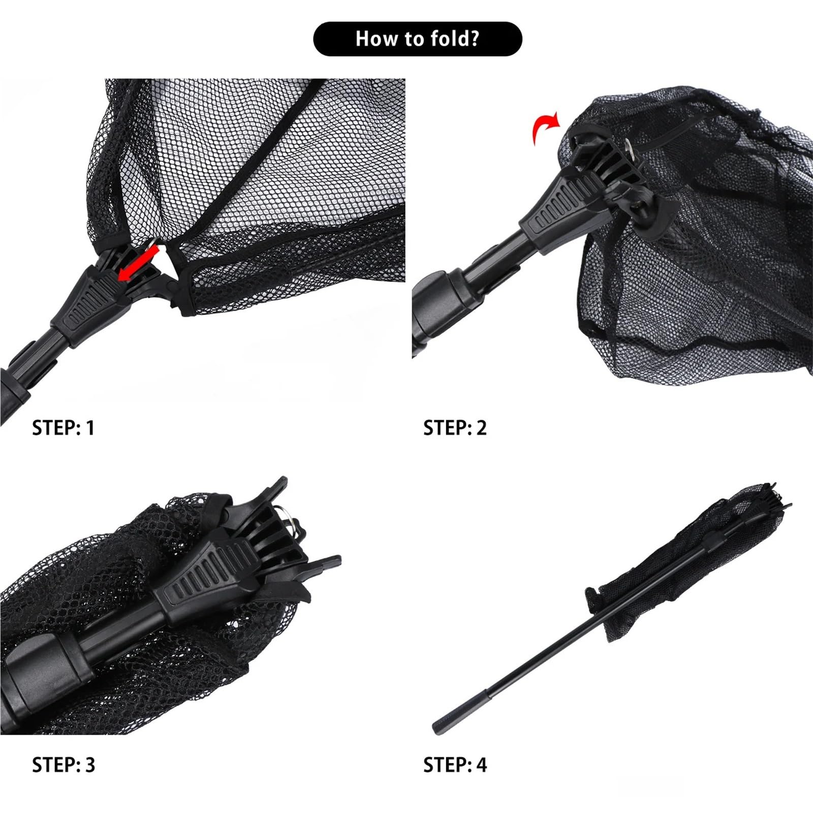 Guadino Pesca Telescopico Guadino da Pesca Pieghevole con Asta Telescopica in Alluminio, Maglia da 4 Mm, Maniglia Portatile