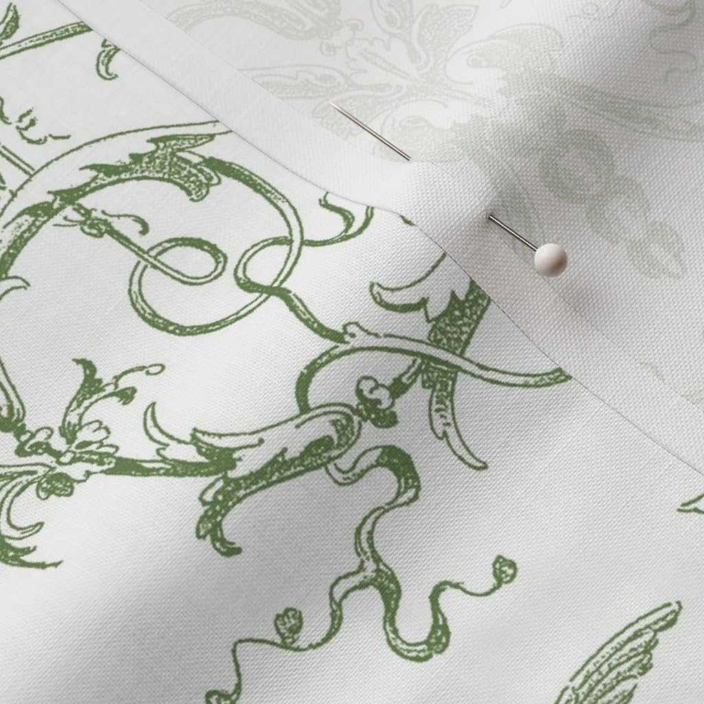 Spoonflower Fabric - Green Damask Toile and White Romantic Rococo French Regency Georgian Printed on Petal Signature Cotton Fabric by The Yard - Sewing Quilting Apparel Crafts Decor