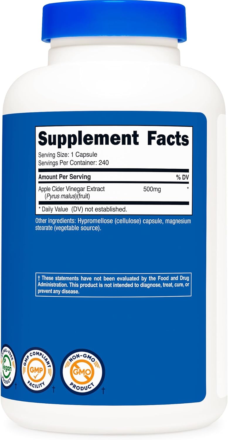 Nutricost Apple Cider Vinegar Capsules 500mg, 240 Vegetarian Capsules - Natural, Vegetarian, GMP, Non-GMO and Gluten Free - Image 4