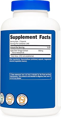 Miniatura 5 de Nutricost Vinagre de Manzana 0,018 oz; 240 Cápsulas, 1