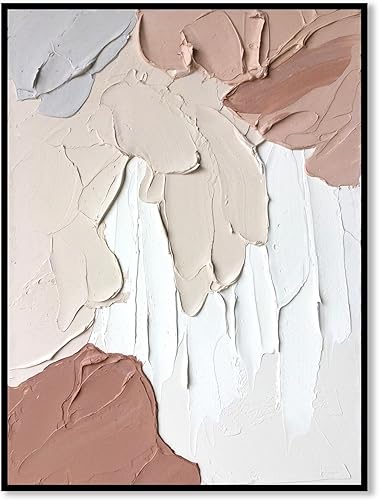 Sofoney - Lienzo decorativo abstracto con purpurina gris enmarcada en plata - Pintura al óleo texturizada de color gris degradado 100% pintada a