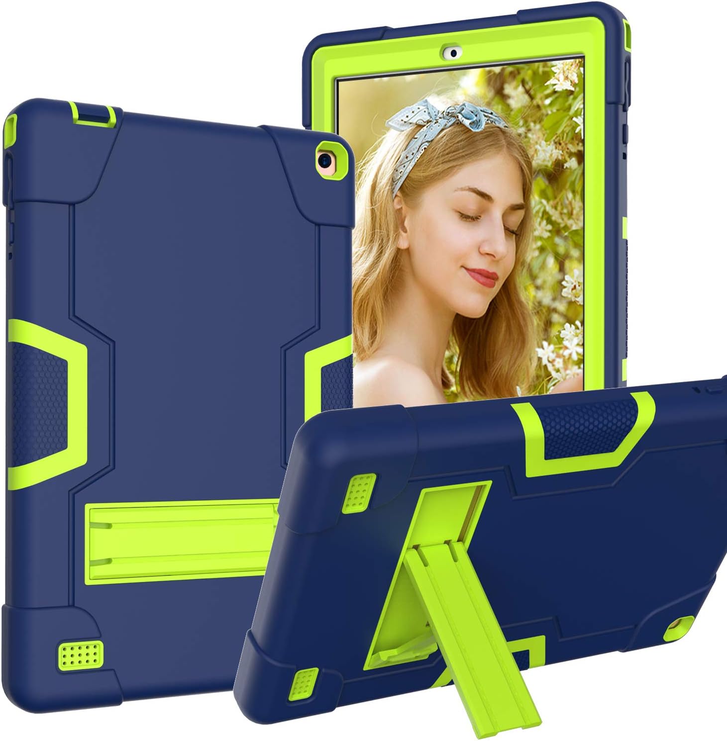 Case for Vankyo S21, SOATUTO for Novel TTT/ OUZRS 2 in 1 tab Shockproof Kids Case Built in Stand for S11 Pro/ for Aoyodkg A1/ for Aoyodkg P8/ for Dicekoo 10 inch Tablet, Navy Blue+Green
