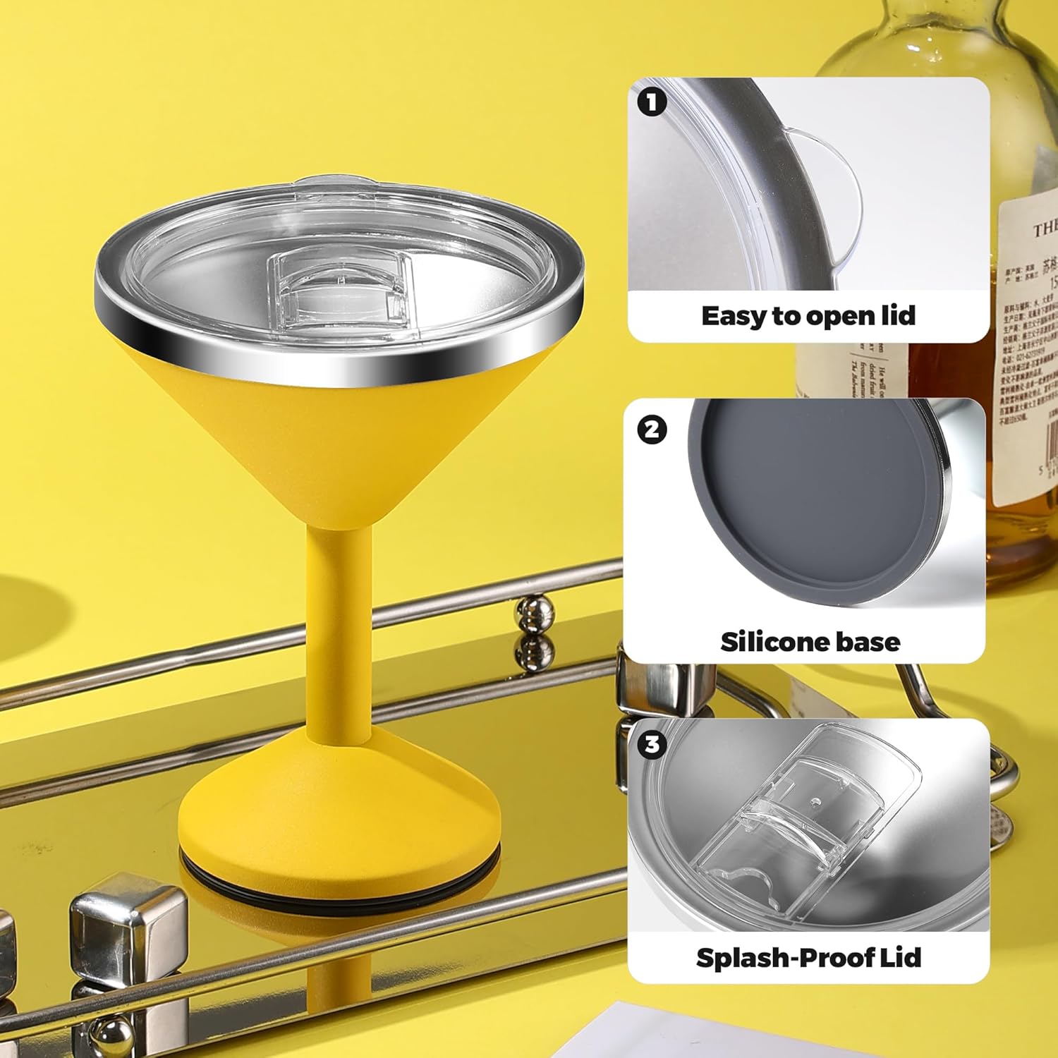 13oz Stainless Steel Martini Glass - Insulated Margarita Tumbler with Lid,Double-layer insulation function for outdoor, picnic, poolside, beach and yard parties - Image 9