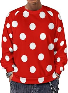 Red And White Polka Dots Men's Sweatshirts Basic Crew Neck Long Sleeve Pullover Sweater Tees Tops