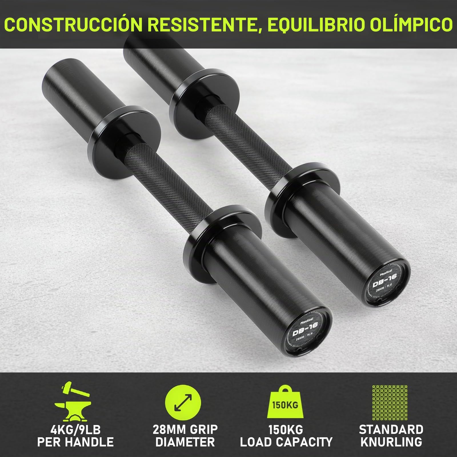 PhysKcal Barra de mancuernas para discos de peso de 2 pulgadas, mangos de mancuerna olímpicos de 16 pulgadas con agarre de 28 mm, mancuernas de carga para discos de peso olímpicos (collares incluidos)
