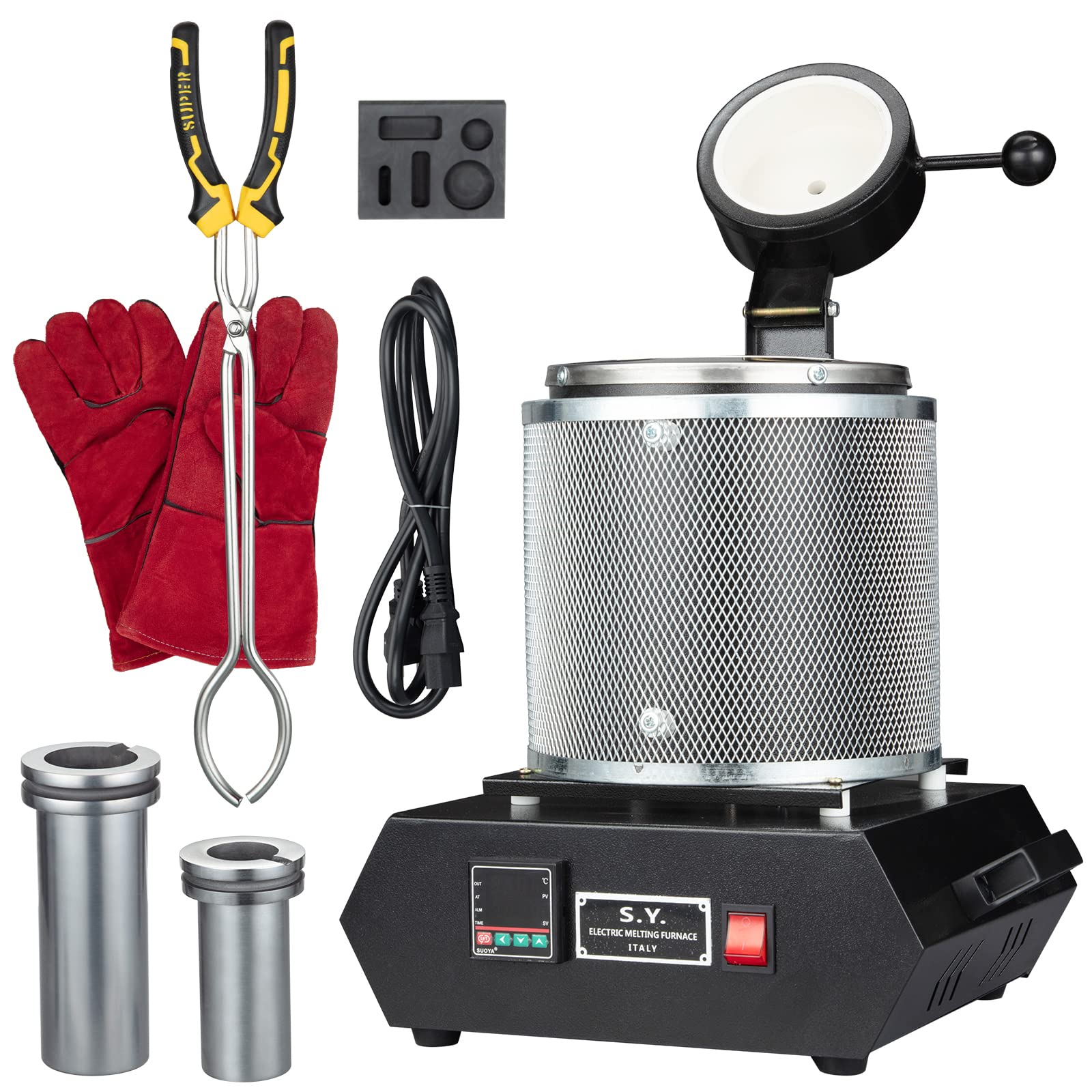 GAOMON 3KG+1KG Gold Melting Furnace 1400W 2100F LED Display Digital Electric Smelting Furnace PID Temperature Control Smelter Kiln Kit for Quick Smelting Scrap, Gold, Silver, Copper, Aluminum[Rounded]