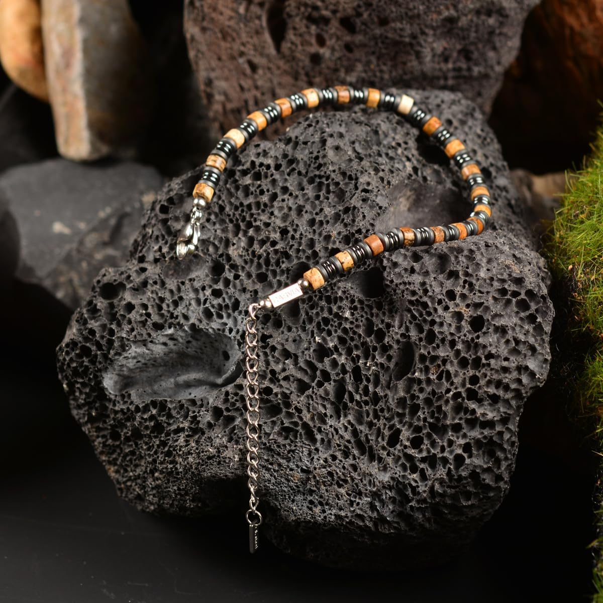 Picture Jasper mens bracelet matched with hematite and stainless steel adjustable chain mens chakra protection bracelet and an ideal mens jewelry for yourself father and friends - Image 9