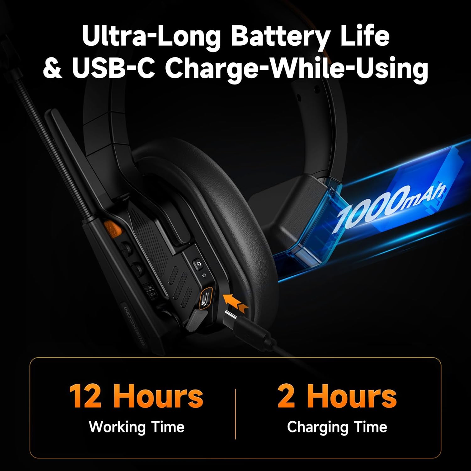 COMICA Seekcom S1 Wireless Intercom Headset System, 2.4GHz Full-Duplex Communication Headsets with 500m/1640ft Range, Noise Reduction, One-Key Broadcasting & Talk Modes for Live Show, Events (2 Sets)
