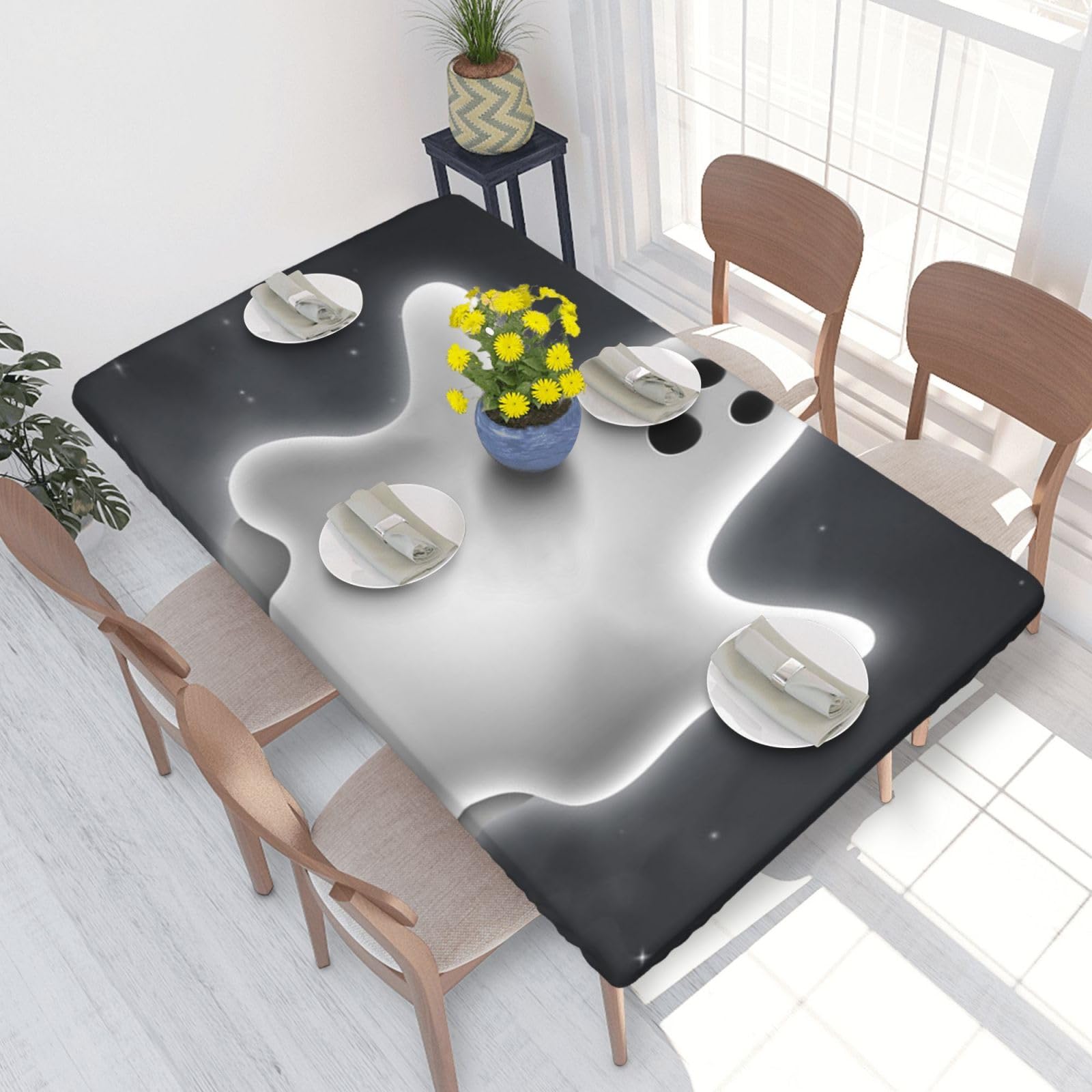 BNVSADC Black and Halloween Ghost Printed 4FT Tablecloth 122x76 CM Polyester Kitchen Water Resistant Table Cloth Dining Table Decoration Table Covers