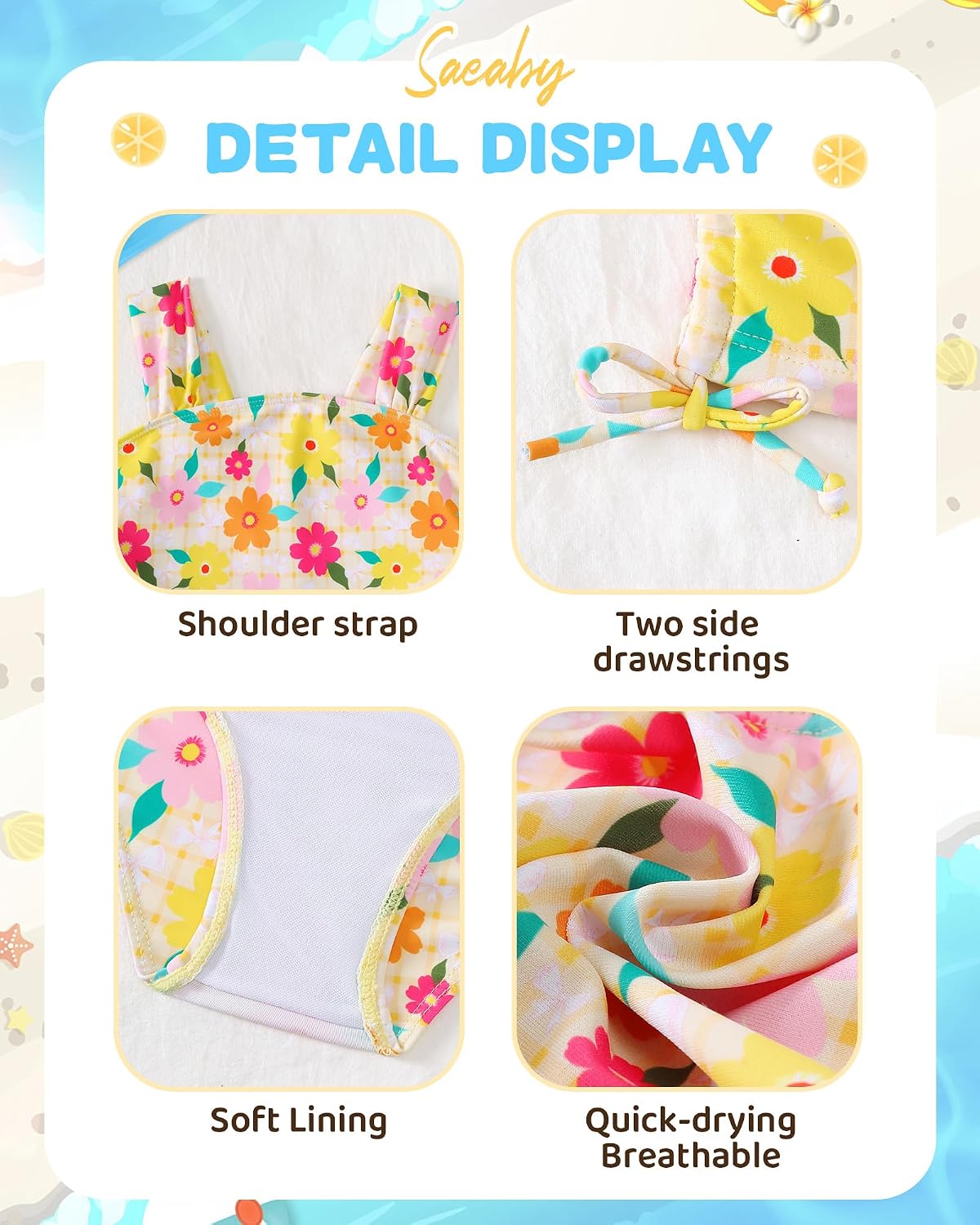Saeaby Little Toddler Girls Tankini Swimsuit Girl 2 Piece Bathing Suit with Side Drawstrings Quick Dry Swimwear 3-8Y