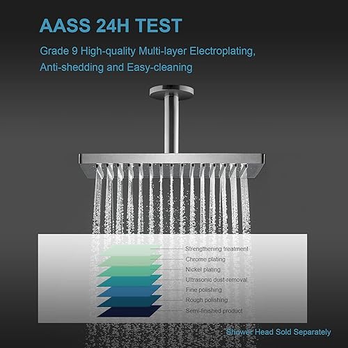 Miniatura 4 de OFFO Brazo recto de ducha con brida de 6 pulgadas, soporte de techo de níquel cepillado de repuesto para cabezal de ducha fijo y lluvia de alta
