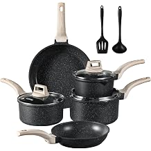 CAROTE 10-Piece Nonstick Pots and Pans Set with Lids&Utensils