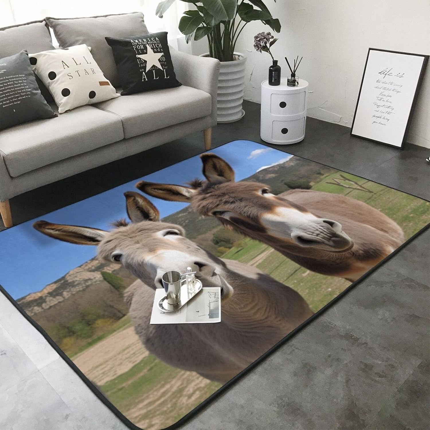 Flannel Non-Slip (Funny Donkeys) Rug Pad 80×50in Soft Washable Protective for Hardwood Floors Bedroom Bathroom Living Room
