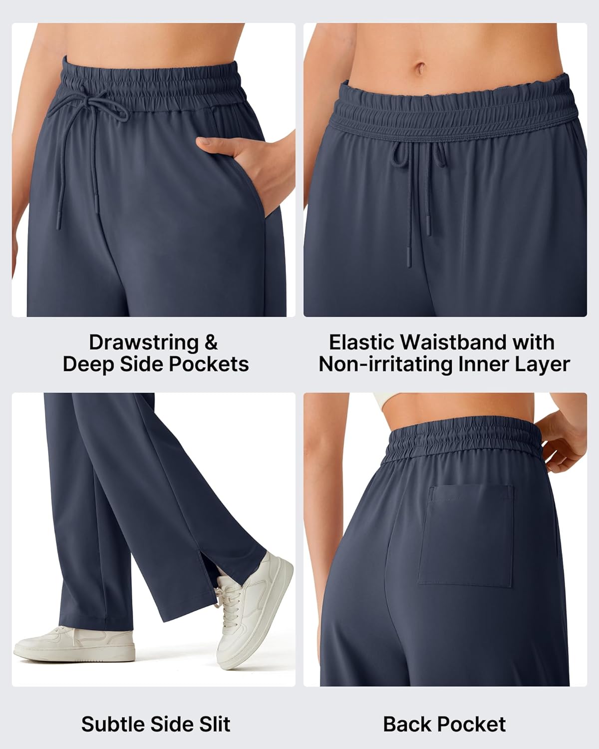 G4Free Chillwhisp Lightweight Drawstring Wide Leg Pants Womens Side Slit Flowy Travel Beach Pants Summer