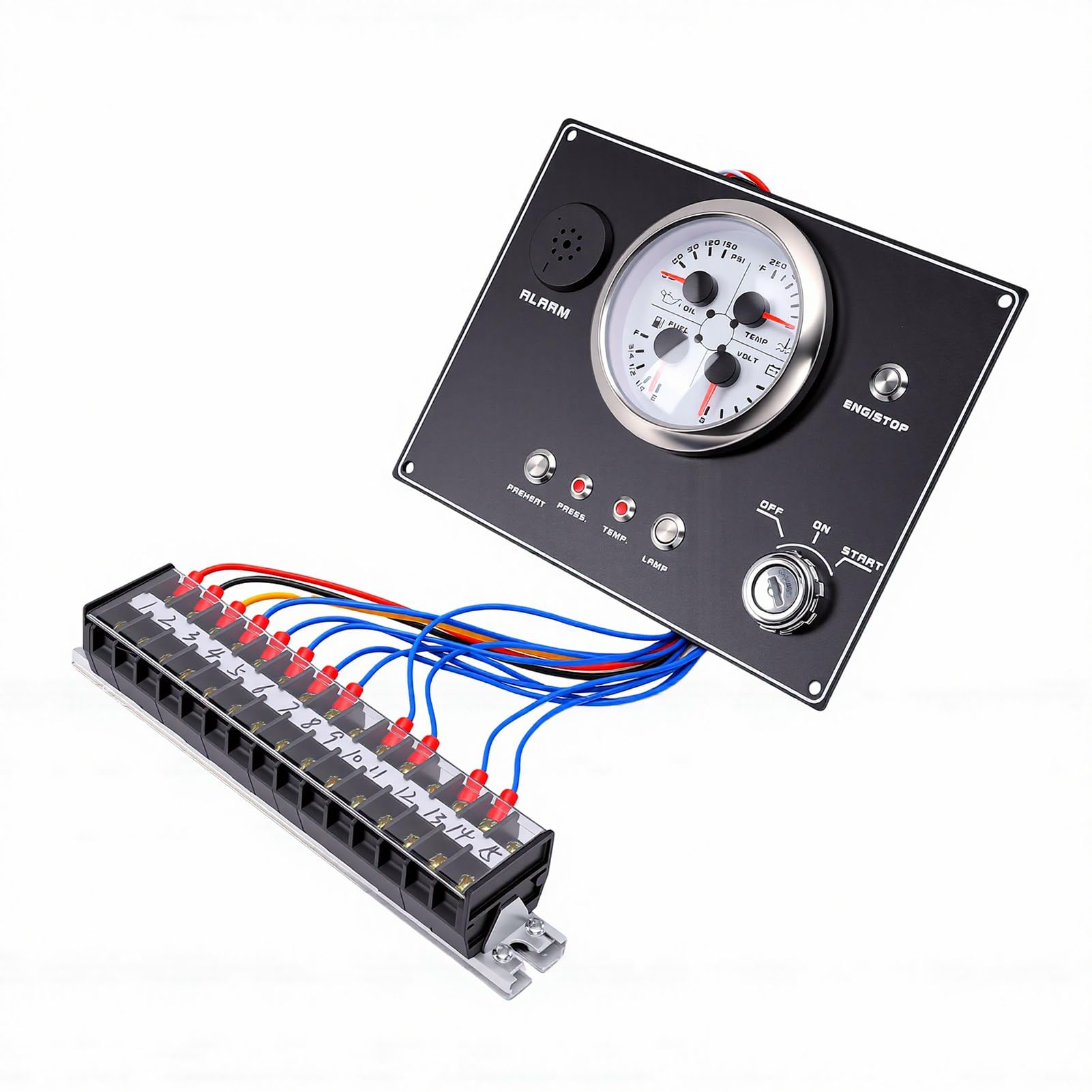 Zerodis Panel Wskaźników łodzi 12 V Wodoodporny Zestaw Wskaźników Morskich 4 w 1 Paliwo od 0 do 190 Omów od 0 do 150 PSI Woltomierz Temperatury od 100 240 F łodzi, Jachtów i Pojazdów Kempingowych