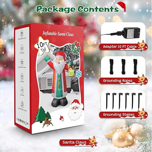 Miniatura 6 de FunFanso Papá Noel inflable de Navidad de 10 pies con linterna y guantes verdes, decoraciones de Navidad para exteriores, luces LED integradas para