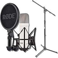 Vista 15 de Rode NT1 Signature Series - Micrófono de condensador negro con montaje de choque SM6, soporte de micrófono con base de trípode y filtro pop