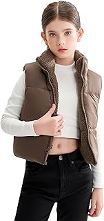 Chaleco de Invierno Reversible para Niñas con Capucha y Forro de Sherpa Chaleco Grueso sin Mangas para Niños