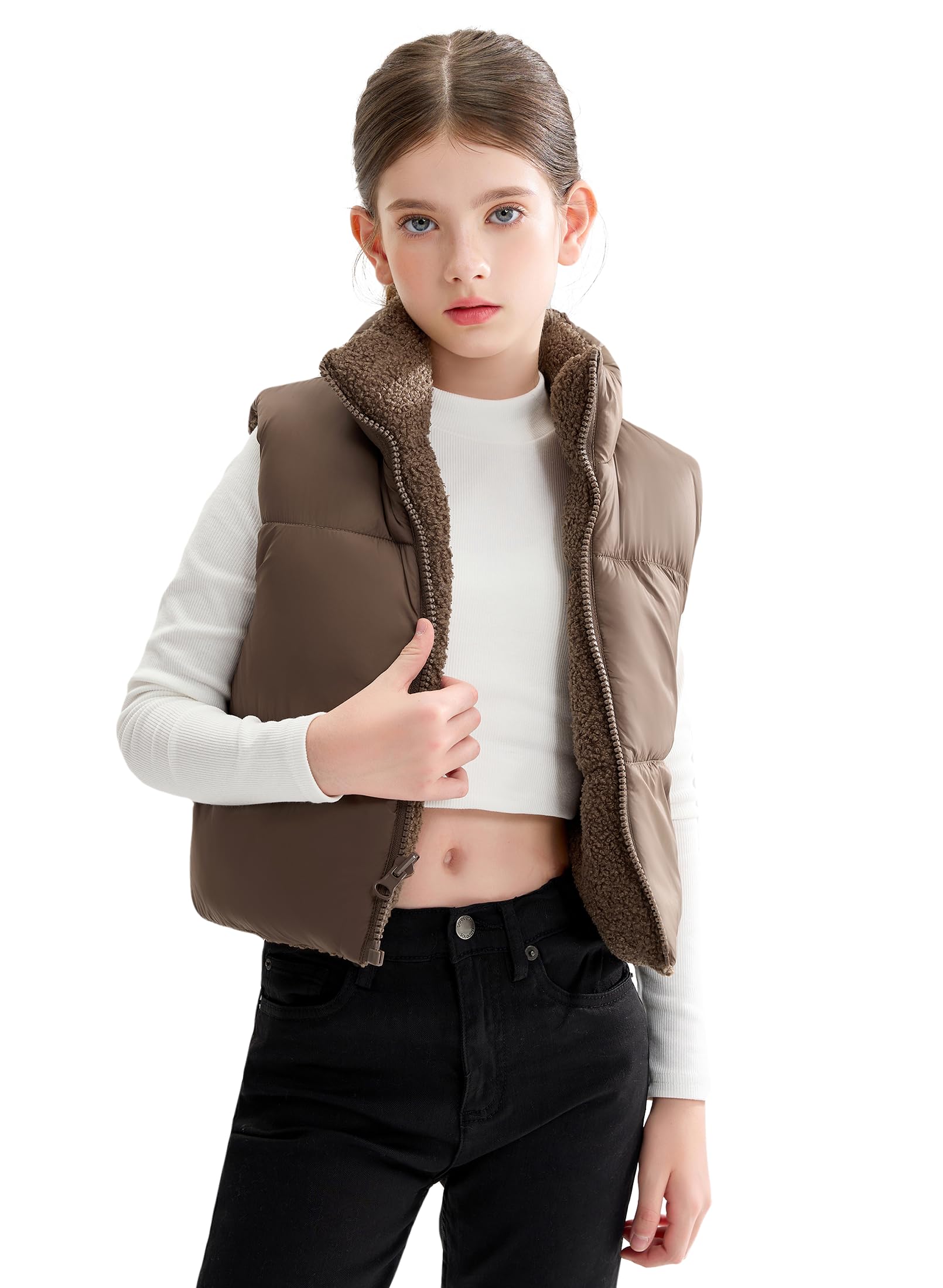 SOLOCOTE Chaleco de Invierno Reversible para Niñas con Capucha y Forro de Sherpa Chaleco Grueso sin Mangas para Niños