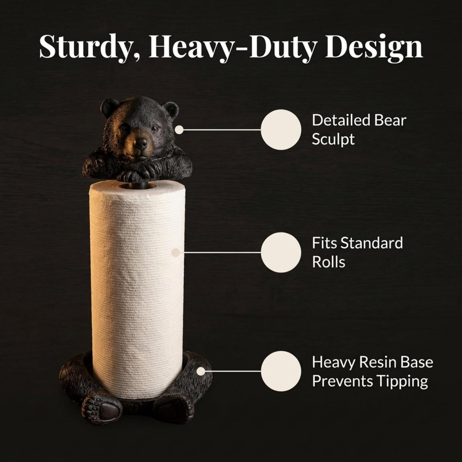 The Bridge Collection Black Bear Paper Towel Holder - Rustic Cabin and Lodge Style Kitchen Decor - Woodland Animal Countertop Dispenser