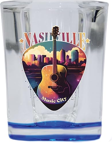 R and R Imports Nashville Tennessee Music City Souvenir - Vaso de chupito cuadrado de 2.5 onzas, base azul