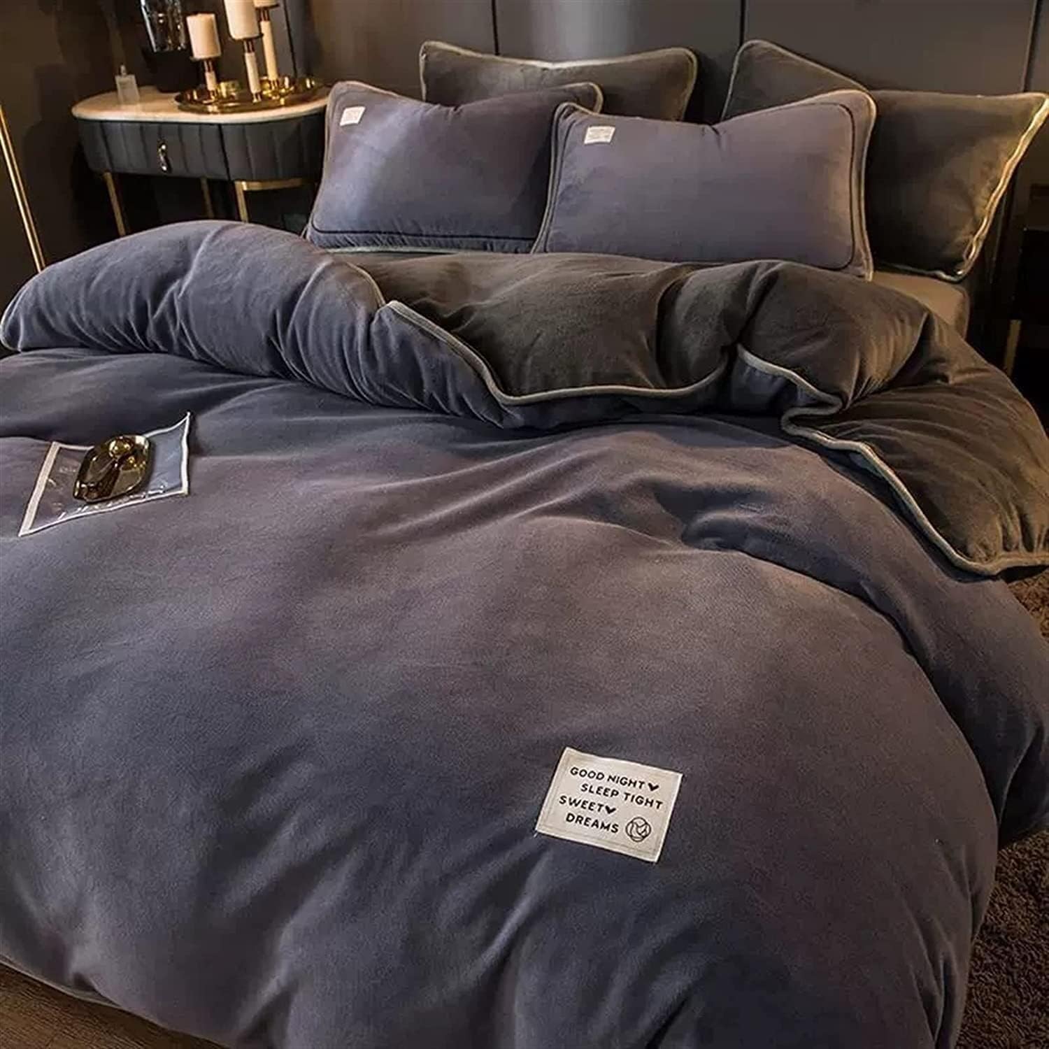 Milk Velvet Thick 4 Pieces Coral Velvet Winter Plus Velvet Warm Baby Velvet Double Sided Velvet Bedding Set Easy Care (Color:G, Size:1.5M/1.8M Bed Set)(K 2.0M Bed Set) (J 2.0m Bed Set)