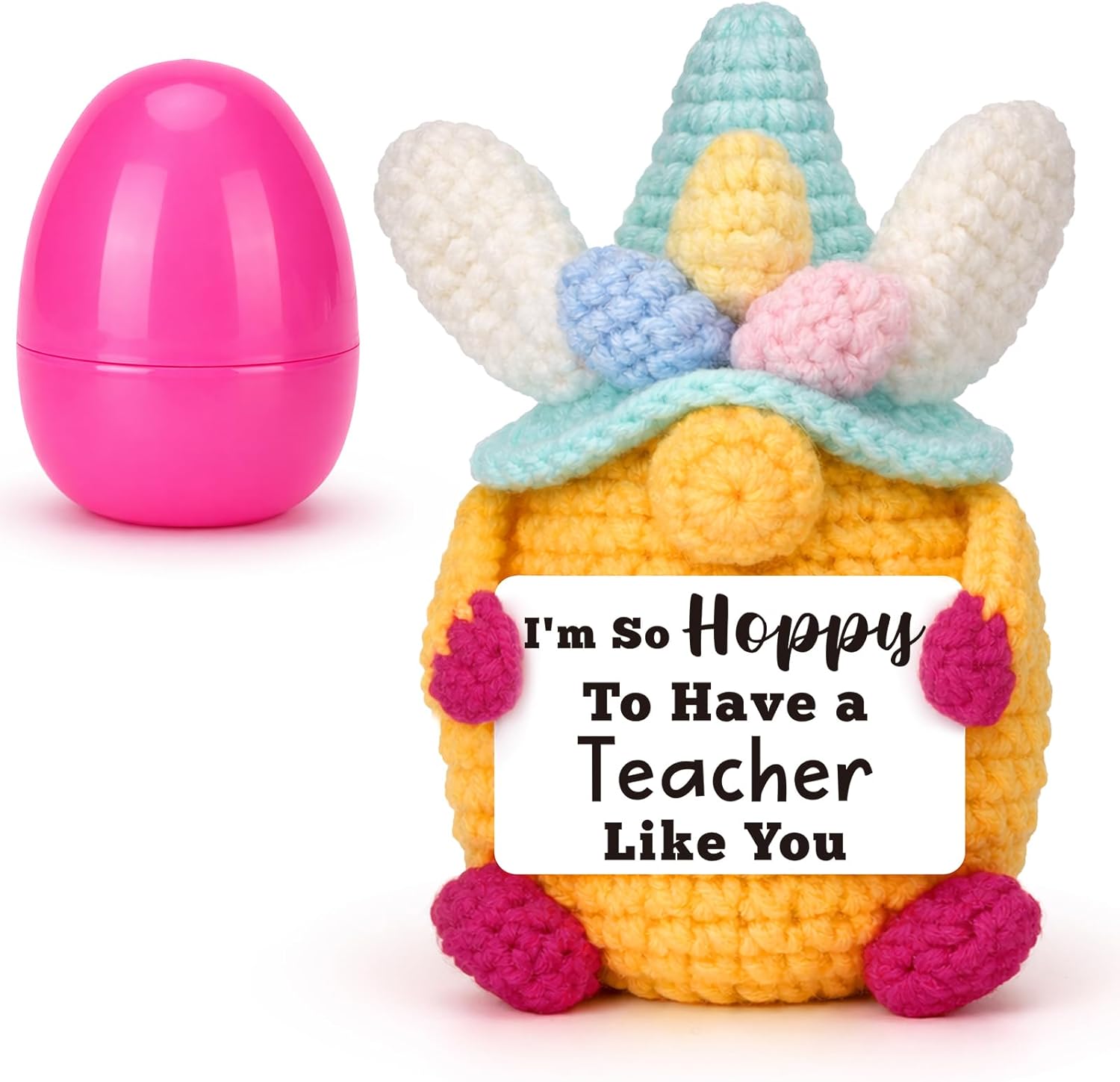 Funny Easter Gifts for Teachers, Handmade Crochet Gnome Bunny Decor, Spring Teacher Appreciation Presents for Women Men, Funny End of Year Gift, Classroom Desk Decorations