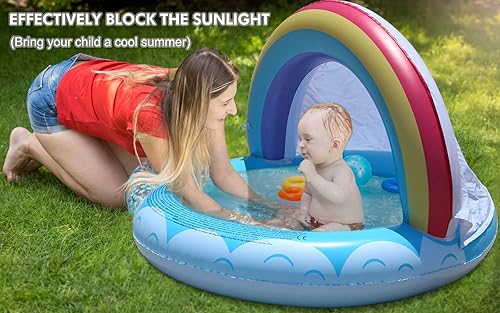 Miniatura 3 de Rainbow Blow up - Piscina inflable para niños mini piscina agua para bebé tienda de campaña de playa de 37 x 26 pulgadas piscina portátil con toldo