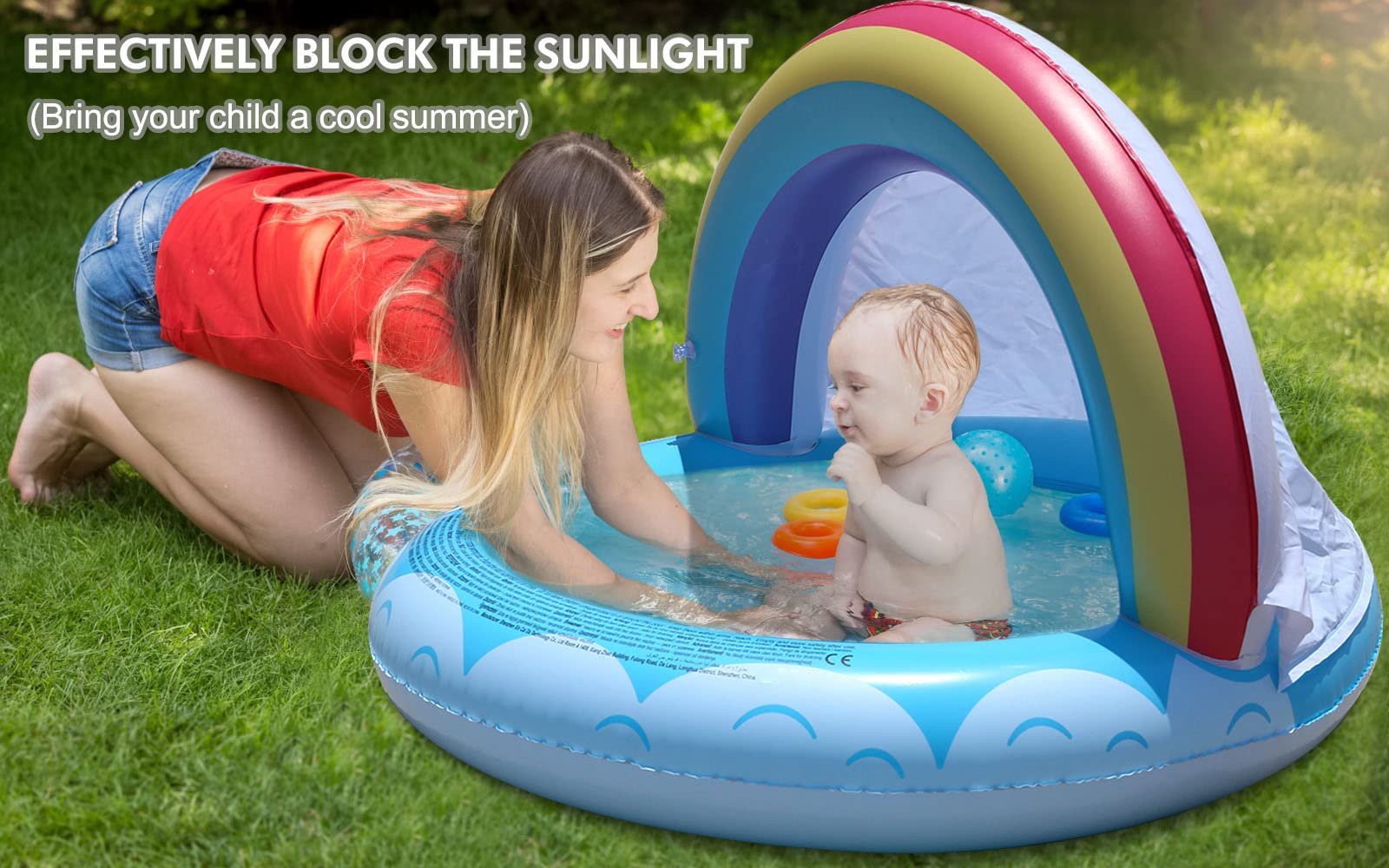Inflatable Shade Kiddie Pool With Tent - 37" X 37" X 26", UV 50+ Protection For Toddlers, Beach & Backyard