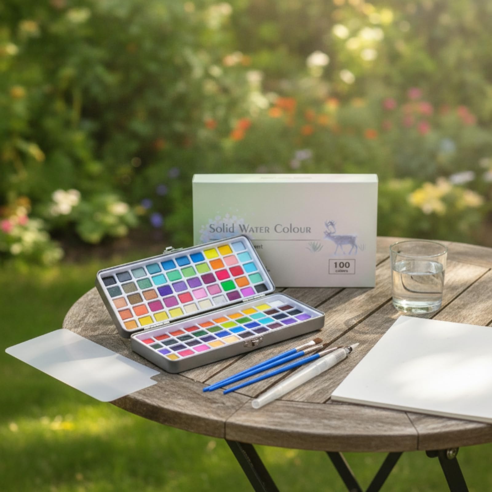 Solid Aquarellfarben set Aquarellpalette Farbnäpfe Mischplatte Wasserpinsel Kompaktes Metall Etui Sichere Aufbewahrung für Skizzieren Unterwegs Malkurs Heimprojekte