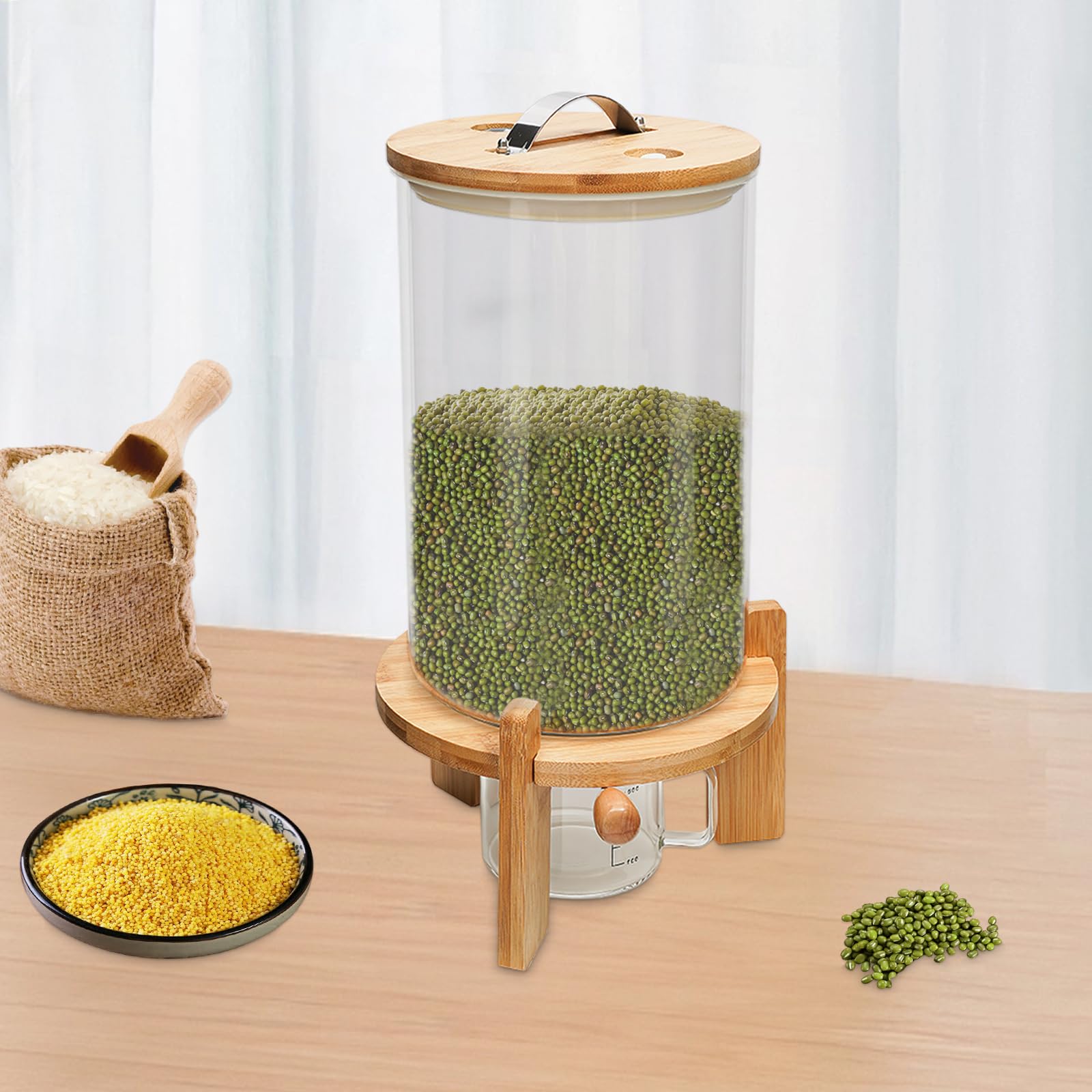 Dispensador de arroz, dispensador de cereales de 7,5 l, de cristal, para cocina, dispensador de alimentos, dispensador de arroz, depósito de almacenamiento, tarros de cristal herméticos