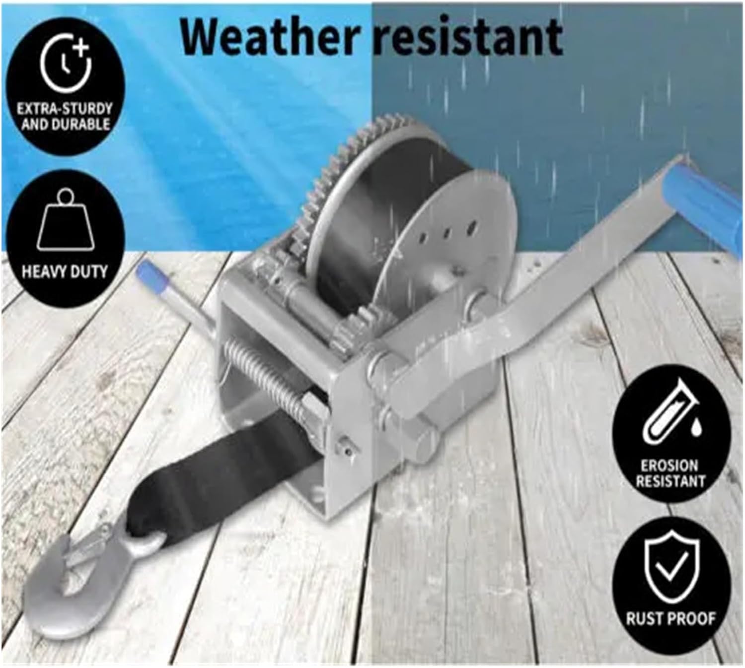 Hand Winch, Boat Trailer Hand Winch 4WD 3000kg/6615lb, Manual Car Webbing Strap 3 Speed for Trailer, Boat or ATV Towing