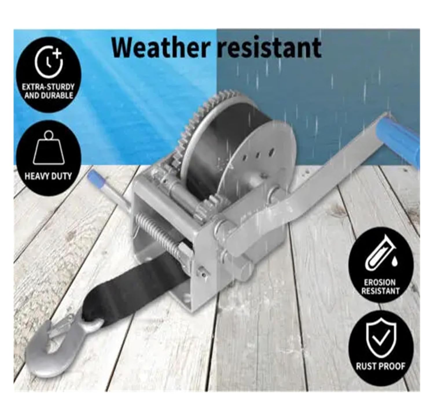 Hand Winch, Boat Trailer Hand Winch 4WD 3000kg/6615lb, Manual Car Webbing Strap 3 Speed