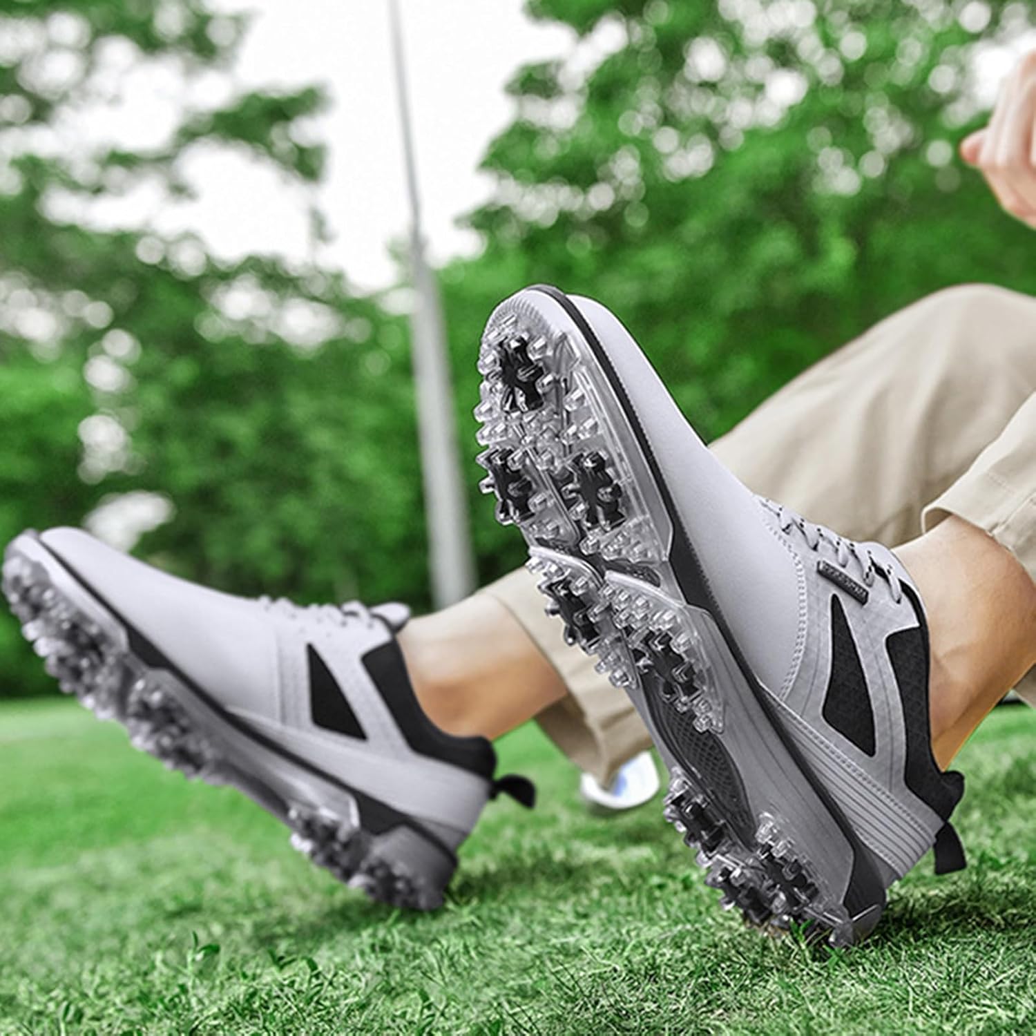 DHAEY Men's Golf Shoes Womens Golf Footwear Professional 9 Spikes Golf Trainers Outdoor Training Sports Golf Shoe (Color : Black, Size : 13.5 Women/12 Men)